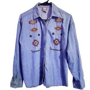 62 East Women’s Blue M Denim Shirt with embroidery